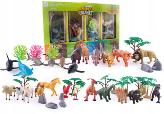 VEĽKÁ SADA GUMOVÝCH ZVIERATKOV 60 KUSOV DOMÁCI DINOSAURI MORSKÉ SAFARI